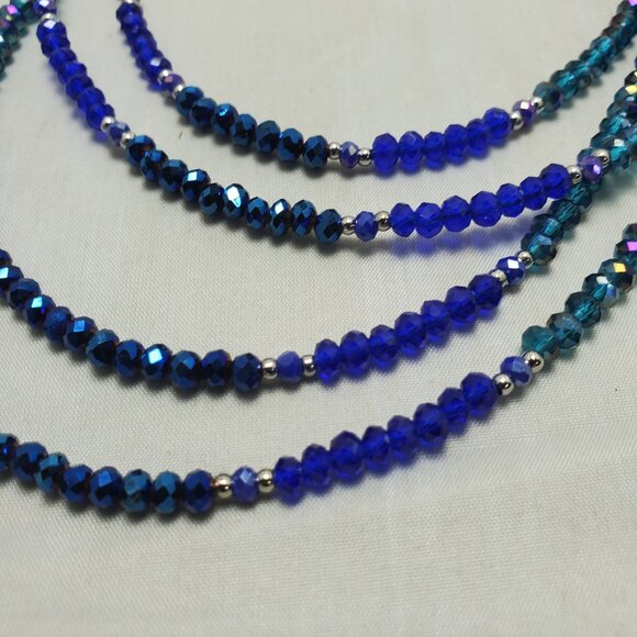 Ali Khan 4 row Sapphire glass beads with silver chain layered necklace - Picture 4 of 9
